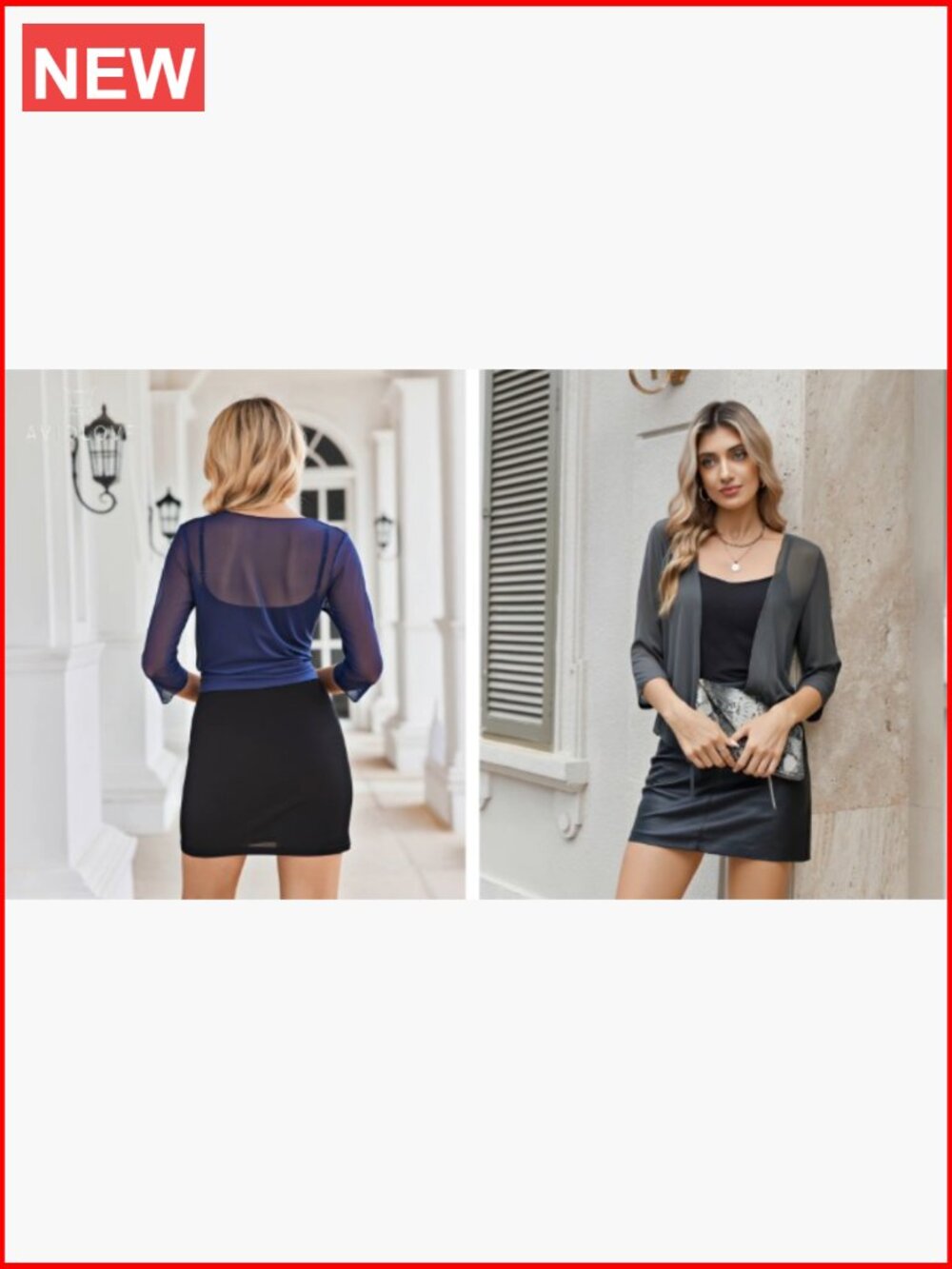 Sheer Mesh Tie Front Bolero Shrug 3/4 Sleeve Cropped Cardigan - Picture 7 of 7